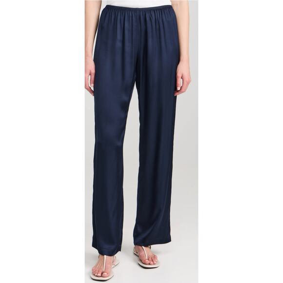 Donni Pants - Donni Silky Simple Pants Navy Satin Wide Leg Elastic Waist Size XS